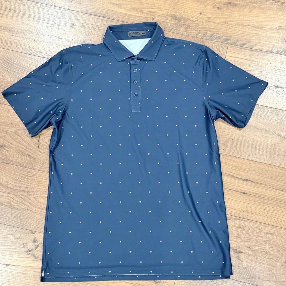 G/Fore G4 Golf Shirt Polo Stars Blue Polyester Spandex Mens XXL 2XL Performance